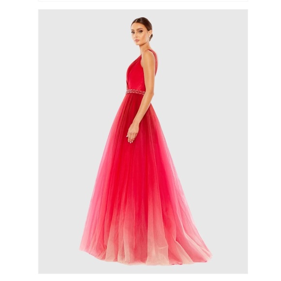 NWT Mac Duggal Beaded Belt Wrap Red Ombre Sleeveless Ballgown 0 - Picture 3 of 10